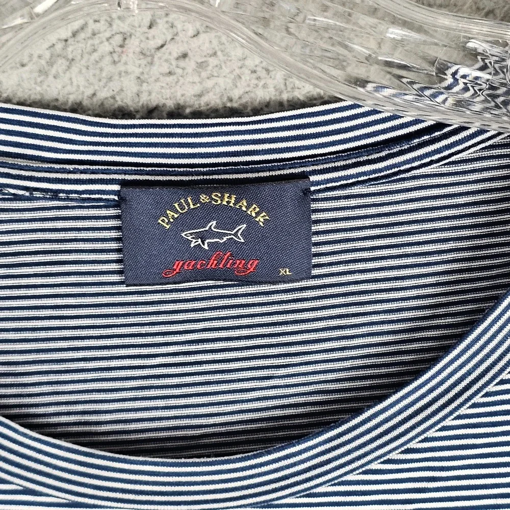 Paul & Shark T-Shirt Men's XL White Blue‎ Striped Long Sleeve Crew Neck Pullover